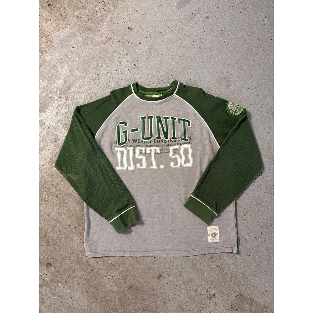 Vintage Y2K G-Unit Heavyweight Thermal Shirt Grey Green Raglan 2000s XL
